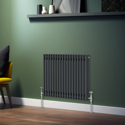 Rinse Bathrooms Traditional Radiator Anthracite Horizontal Double Column Cast Iron Grey Radiators 600x830mm