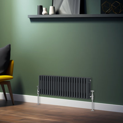 Rinse Bathrooms Traditional Radiator Anthracite Horizontal Triple Column Cast Iron Radiators Central Heating 300x1012mm