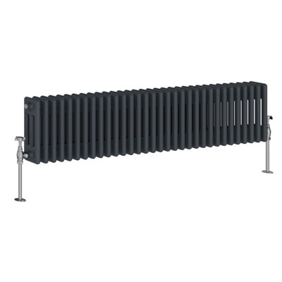 Rinse Bathrooms Traditional Radiator Anthracite Horizontal Triple Column Cast Iron Radiators Central Heating 300x1462mm