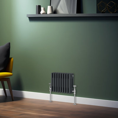 Rinse Bathrooms Traditional Radiator Anthracite Horizontal Triple Column Cast Iron Radiators Central Heating 300x427mm