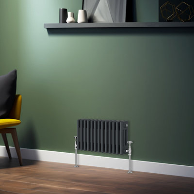 Rinse Bathrooms Traditional Radiator Anthracite Horizontal Triple Column Cast Iron Radiators Central Heating 300x607mm