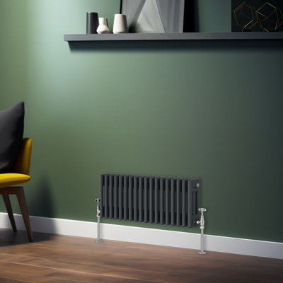 Rinse Bathrooms Traditional Radiator Anthracite Horizontal Triple Column Cast Iron Radiators Central Heating 300x832mm