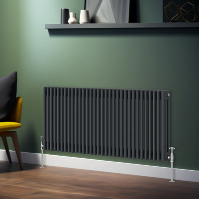 Rinse Bathrooms Traditional Radiator Anthracite Horizontal Triple Column Cast Iron Radiators Central Heating 600x1462mm