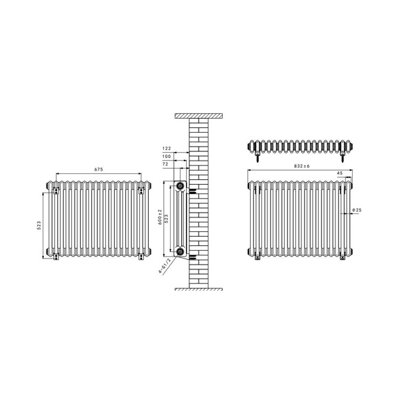 Rinse Bathrooms Traditional Radiator Anthracite Horizontal Triple ...