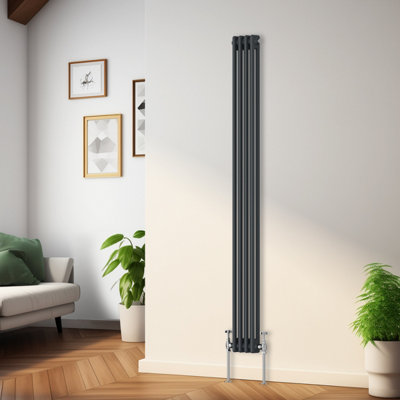 Rinse Bathrooms Traditional Radiator Anthracite Vertical Double Column Cast Iron Radiators Tall Central Heating 1800x200mm