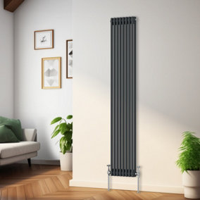 Rinse Bathrooms Traditional Radiator Anthracite Vertical Double Column Cast Iron Radiators Tall Central Heating 1800x380mm