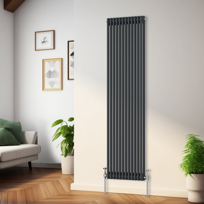 Rinse Bathrooms Traditional Radiator Anthracite Vertical Double Column Cast Iron Radiators Tall Central Heating 1800x560mm