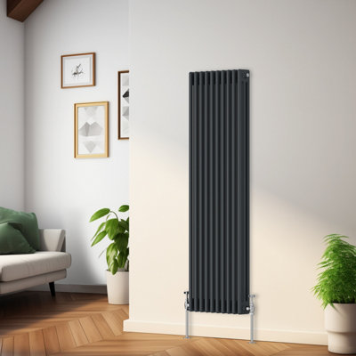 Rinse Bathrooms Traditional Radiator Anthracite Vertical Triple Column ...