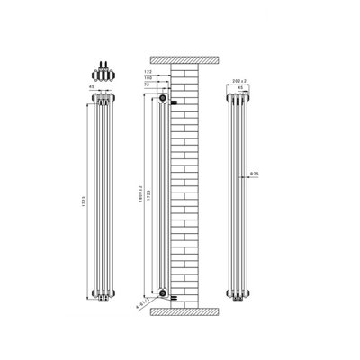 Rinse Bathrooms Traditional Radiator Anthracite Vertical Triple Column ...