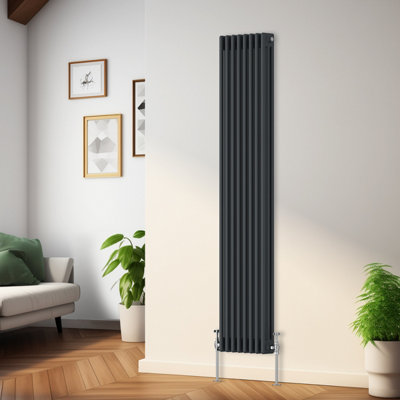 Rinse Bathrooms Traditional Radiator Anthracite Vertical Triple Column Cast Iron Radiators Heater Central Heating 1800x382mm