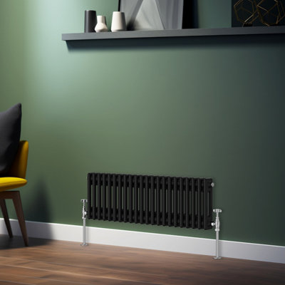 Rinse Bathrooms Traditional Radiator Black Horizontal Double Column Cast Iron Radiators 300x1010mm