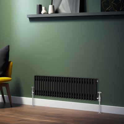 Rinse Bathrooms Traditional Radiator Black Horizontal Double Column Cast Iron Radiators 300x1190mm