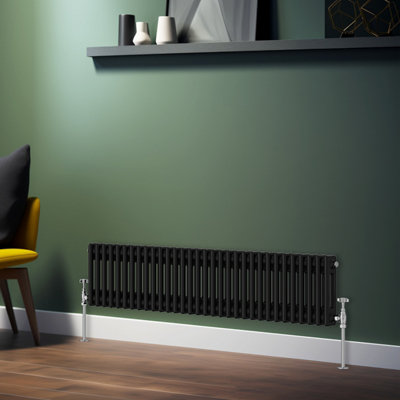 Rinse Bathrooms Traditional Radiator Black Horizontal Double Column Cast Iron Radiators 300x1460mm