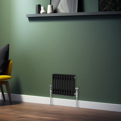 Rinse Bathrooms Traditional Radiator Black Horizontal Double Column Cast Iron Radiators 300x425mm