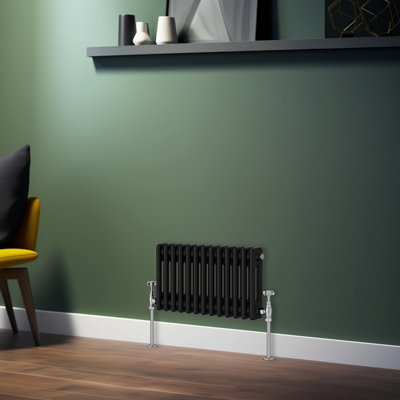 Rinse Bathrooms Traditional Radiator Black Horizontal Double Column Cast Iron Radiators 300x605mm