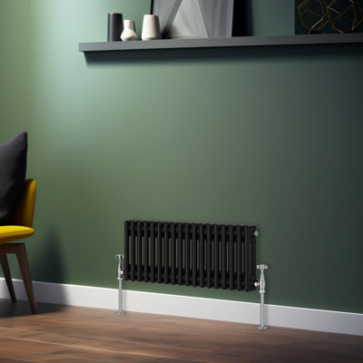 Rinse Bathrooms Traditional Radiator Black Horizontal Double Column Cast Iron Radiators 300x830mm