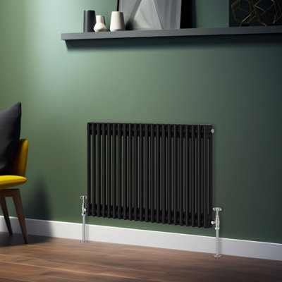 Rinse Bathrooms Traditional Radiator Black Horizontal Double Column Cast Iron Radiators 600x1010mm