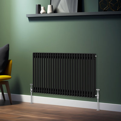 Rinse Bathrooms Traditional Radiator Black Horizontal Double Column Cast Iron Radiators 600x1190mm