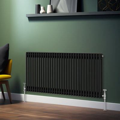 Rinse Bathrooms Traditional Radiator Black Horizontal Double Column Cast Iron Radiators 600x1460mm