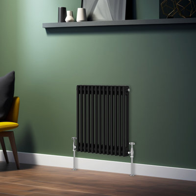 Rinse Bathrooms Traditional Radiator Black Horizontal Double Column Cast Iron Radiators 600x605mm