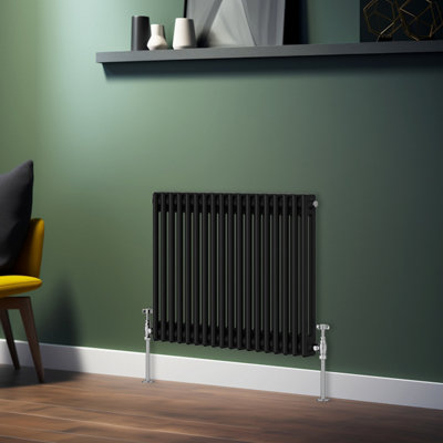 Rinse Bathrooms Traditional Radiator Black Horizontal Double Column Cast Iron Radiators 600x830mm