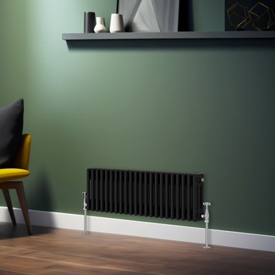 Rinse Bathrooms Traditional Radiator Black Horizontal Triple Column Cast Iron Radiators Central Heating 300x1012mm