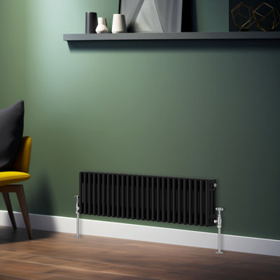 Rinse Bathrooms Traditional Radiator Black Horizontal Triple Column Cast Iron Radiators Central Heating 300x1192mm