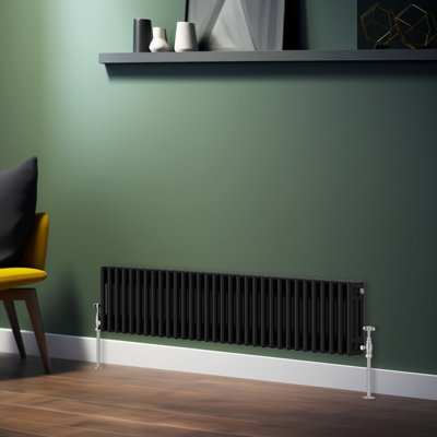 Rinse Bathrooms Traditional Radiator Black Horizontal Triple Column Cast Iron Radiators Central Heating 300x1462mm