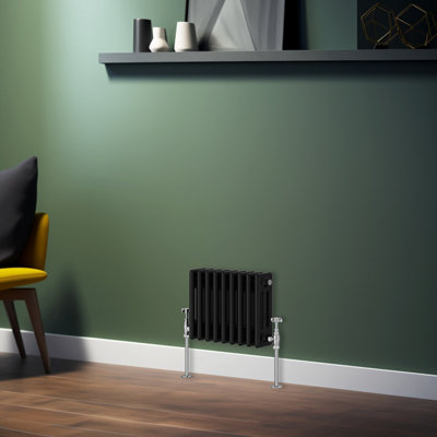 Rinse Bathrooms Traditional Radiator Black Horizontal Triple Column Cast Iron Radiators Central Heating 300x427mm