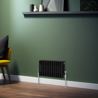 Rinse Bathrooms Traditional Radiator Black Horizontal Triple Column Cast Iron Radiators Central Heating 300x607mm