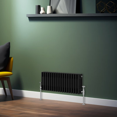 Rinse Bathrooms Traditional Radiator Black Horizontal Triple Column Cast Iron Radiators Central Heating 300x832mm