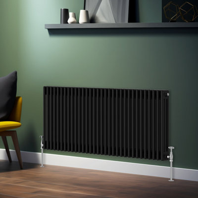 Rinse Bathrooms Traditional Radiator Black Horizontal Triple Column Cast Iron Radiators Central Heating 600x1462mm