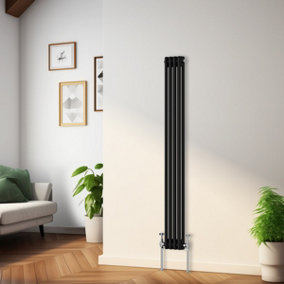 Rinse Bathrooms Traditional Radiator Black Vertical Double Column Cast Iron Radiators Tall Central Heating 1500x200mm