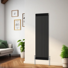 Rinse Bathrooms Traditional Radiator Black Vertical Double Column Cast Iron Radiators Tall Central Heating 1500x560mm
