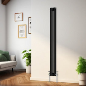 Rinse Bathrooms Traditional Radiator Black Vertical Double Column Cast Iron Radiators Tall Central Heating 1800x200mm