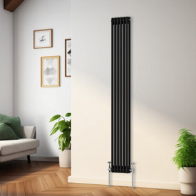 Rinse Bathrooms Traditional Radiator Black Vertical Double Column Cast Iron Radiators Tall Central Heating 1800x290mm