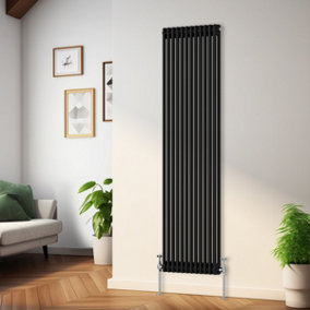 Rinse Bathrooms Traditional Radiator Black Vertical Double Column Cast Iron Radiators Tall Central Heating 1800x560mm