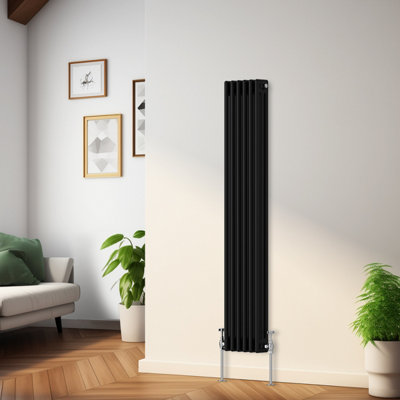 Rinse Bathrooms Traditional Radiator Black Vertical Triple Column Cast Iron Radiators Heater Central Heating 1500x292mm