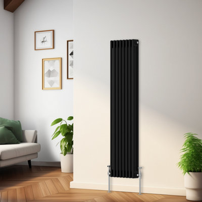 Rinse Bathrooms Traditional Radiator Black Vertical Triple Column Cast Iron Radiators Heater Central Heating 1500x382mm