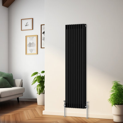 Rinse Bathrooms Traditional Radiator Black Vertical Triple Column Cast Iron Radiators Heater Central Heating 1500x472mm