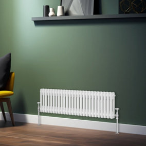 Rinse Bathrooms Traditional Radiator Double Column White Horizontal Cast Iron Style Central Heating Radiator -300 x 1190mm