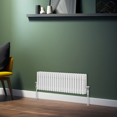 Rinse Bathrooms Traditional Radiator Triple Column White Horizontal Cast Iron Style Central Heating Radiator -300 x 1190mm