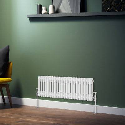 Rinse Bathrooms Traditional Radiator White Horizontal Double Column Cast Iron Radiators 300x1010mm