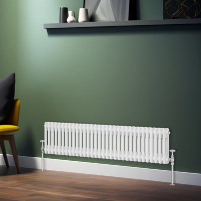 Rinse Bathrooms Traditional Radiator White Horizontal Double Column Cast Iron Radiators 300x1460mm