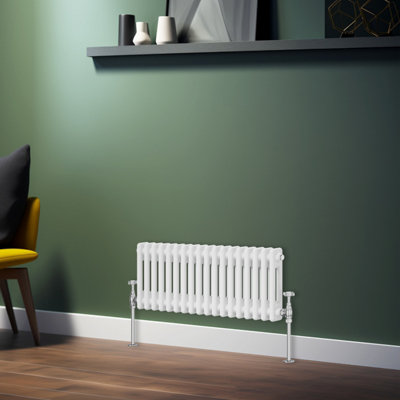 Rinse Bathrooms Traditional Radiator White Horizontal Double Column Cast Iron Radiators 300x830mm