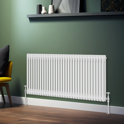 Rinse Bathrooms Traditional Radiator White Horizontal Double Column Cast Iron Radiators 600x1460mm