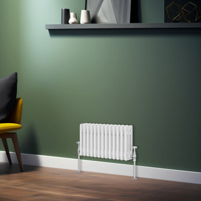 Rinse Bathrooms Traditional Radiator White Horizontal Triple Column Cast Iron Radiators Central Heating 300x607mm