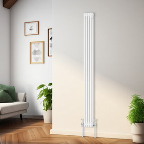 Rinse Bathrooms Traditional Radiator White Vertical Double Column Cast Iron Radiators Tall Central Heating 1800x200mm