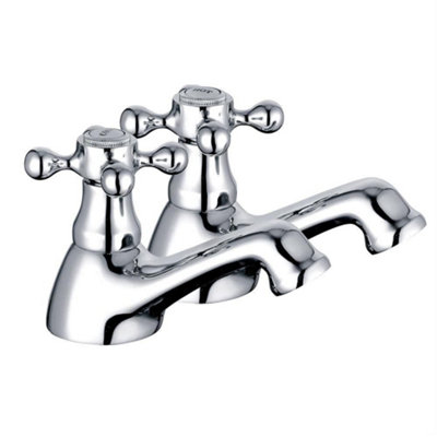 Rinse Bathrooms Traditional Victorian Pair of Bathroom Bath Taps Twin Cross Head Handles Hot and Cold Brass Faucet