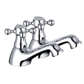 Rinse Bathrooms Traditional Victorian Pair of Bathroom Sink Basin Taps Twin Cross Head Handles Hot and Cold Brass Faucet